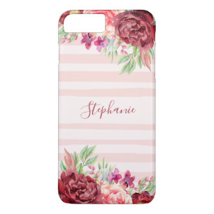 Pink Stripe Bugundy Floral Personalised Case-Mate iPhone Case