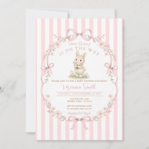 Pink Stripe Bunny Daisy Baby Shower Invitation