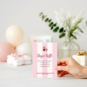 Pink Stripe Cherry Accent Diaper Raffle Enclosure Card