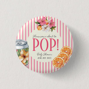 Pink Stripe Citrus POP Baby Shower  3 Cm Round Badge