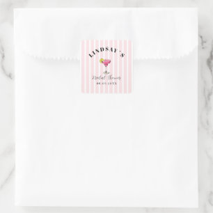 Pink Stripe Cocktail Bridal Shower Square Sticker