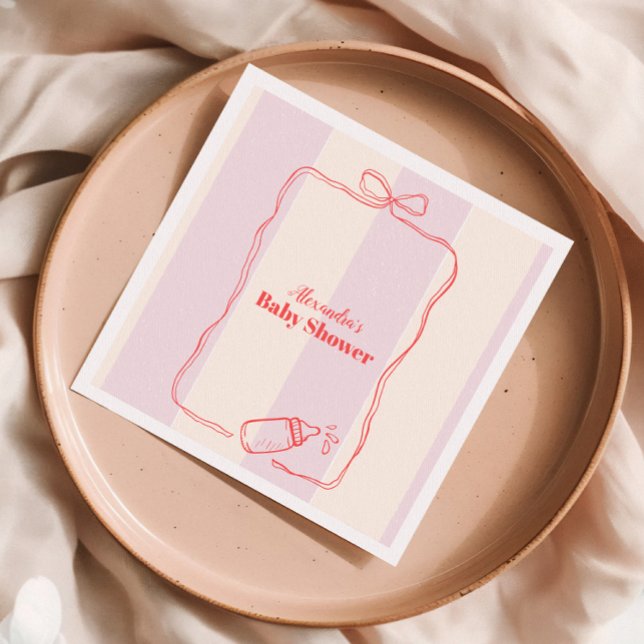 Pink Stripe Coquette Bow  Baby Shower Napkin (Creator Uploaded)