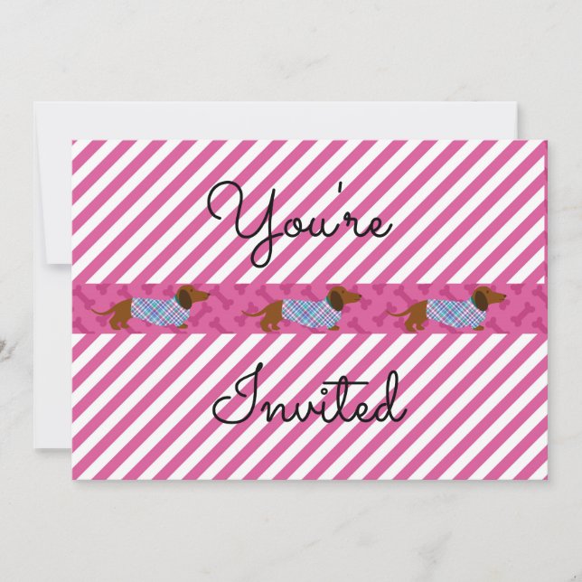 Pink Stripe Dachshund Party Invitation (Front)