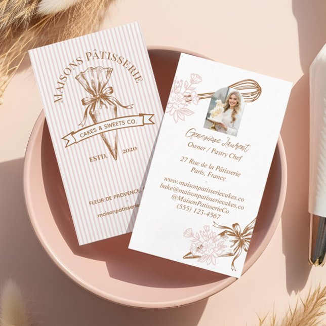 Pink Stripe Floral Baking Utensils Pastry Bakery  Business Card (Pink Stripe Floral Baking Utensils Pastry Bakery Business Card)