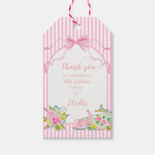 Pink Stripe Floral Birthday Party Gift Tag