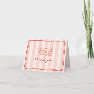 Pink Stripe Floral Wedding Thank You