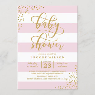 Pink Stripe Glitter Dots Baby Shower Invitation
