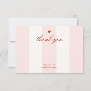 Pink Stripe Heart Valentine Baby Shower Thank You Card