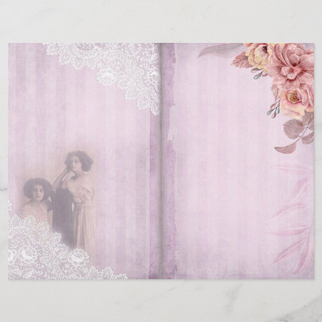 Pink Stripe & Lace Vintage Journal Page (Front)