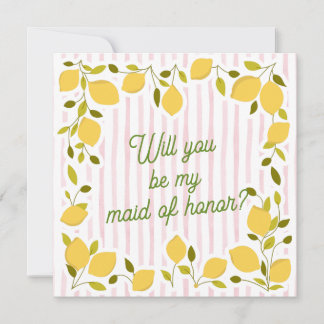 Pink Stripe & Lemon Bridesmaid Proposal Card