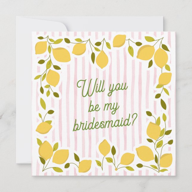 Pink Stripe & Lemon Bridesmaid Proposal Card (Front)