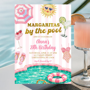 Pink Stripe margaritas by the pool birthday Invitation