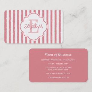 Pink Stripe Monogram Name Design Business Card