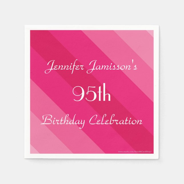 Pink Stripe, Name, 95th Birthday Party Paper Napkin (Front)