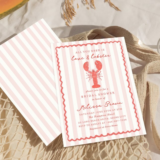 Pink Stripe Nautical Lobster Bridal Shower Invitation (Creator Uploaded)