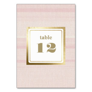 Pink Stripe Pattern Gold Wedding Table Number