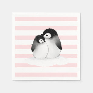 Pink Stripe Penguin Party Decor Paper Napkins