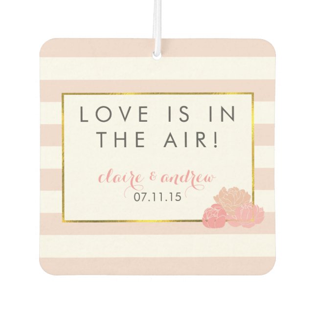 Pink Stripe & Peony Wedding Favour Air Freshener (Front)