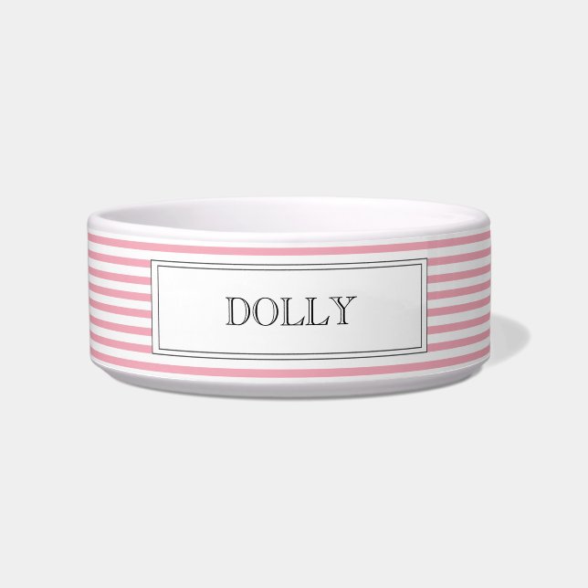 Pink Stripe | Personalised Pet Bowl (Front)