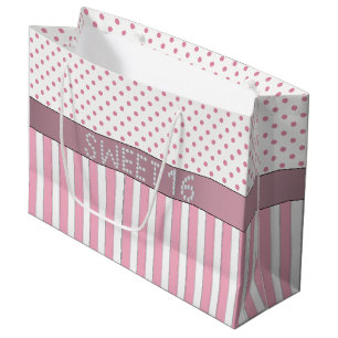 Pink Stripe/Polka Dot Diamond Sweet 16 Gift Bag L