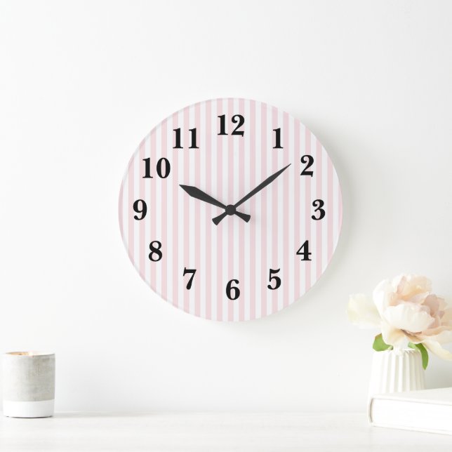 Pink Stripe Preppy Large Clock (Home)