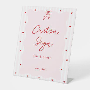 Pink Stripe Red Heart Little Sweetheart Birthday Pedestal Sign
