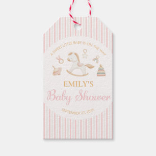 Pink Stripe Rocking Horse Girl Baby Shower Gift Tags