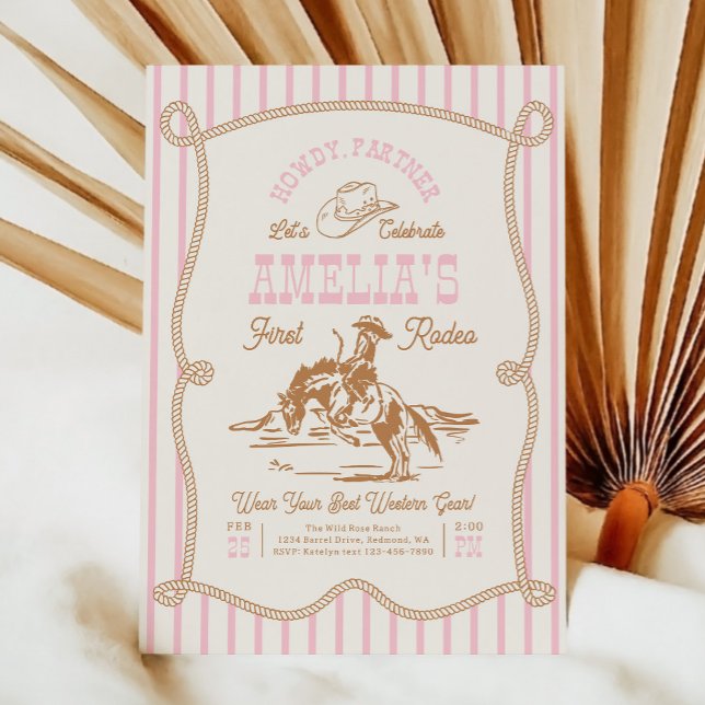 Pink Stripe Rope Rodeo Invitation (Creator Uploaded)