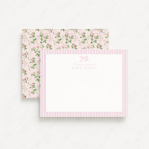 Pink Stripe & Rose Floral Baby Nursery Card
