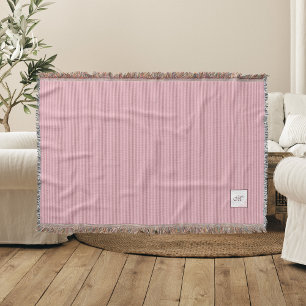 Pink Stripe Rose Lace Initial Script Monogram Throw Blanket
