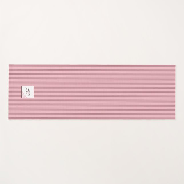 Pink Stripe Rose Lace Initial Script Monogram  Yoga Mat (Front (Horizontal))