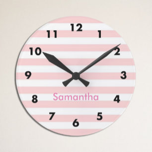 Pink Stripe Round Clock