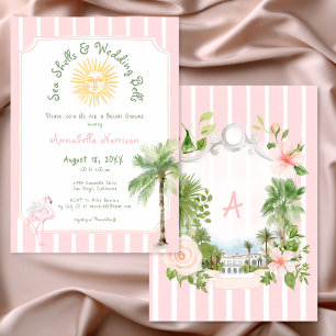 Pink Stripe Shells & Wedding Bells Bridal Shower Invitation