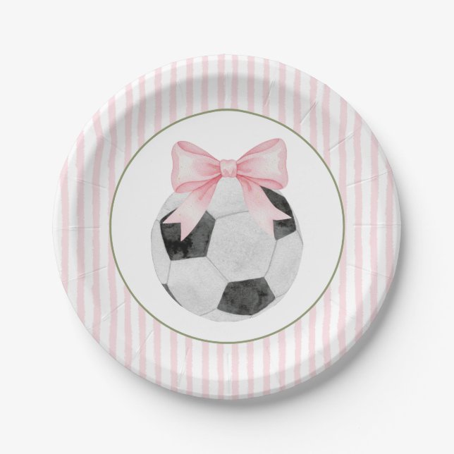 Pink Stripe Soccer  Paper Plate (Front)