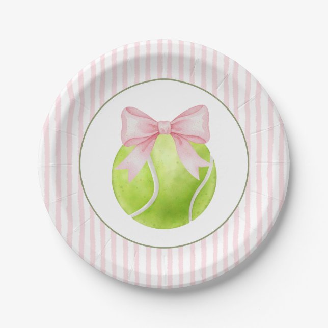 Pink Stripe Tennis  Paper Plate (Front)
