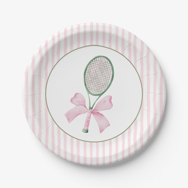 Pink Stripe Tennis  Paper Plate (Front)