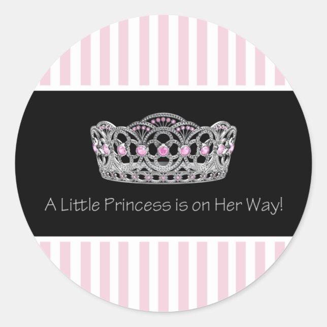 Pink Stripe Tiara Princess Envelope Seal Label (Front)