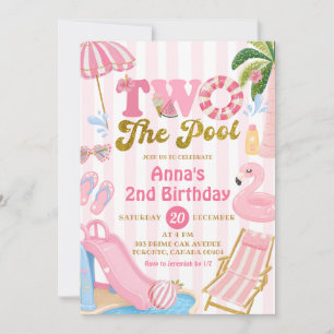 Pink Stripe TWO THE Pool party girl birthday  Invitation
