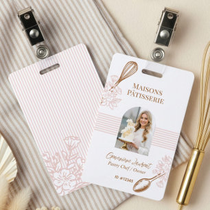 Pink Stripe Whisk Spoon Bakery Business Employee ID Badge