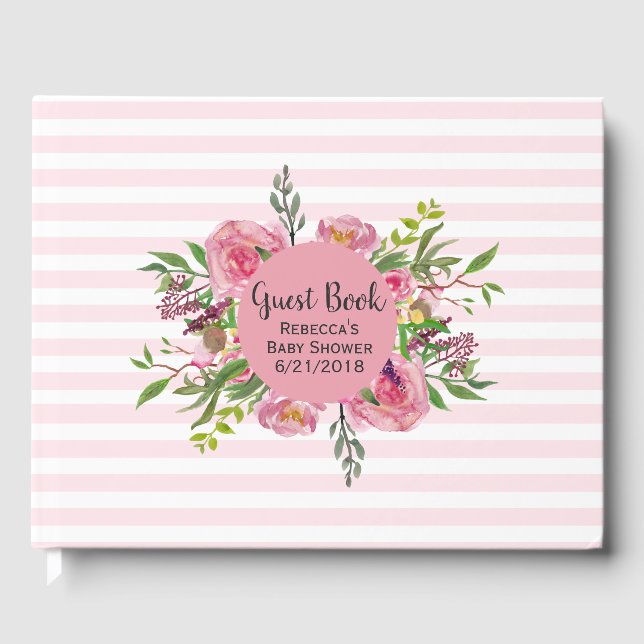 Pink Striped Baby Shower Guest Book (Front)