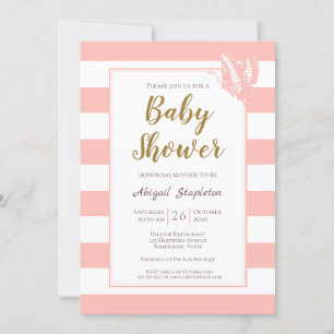 Pink Striped Baby Shower Invitation