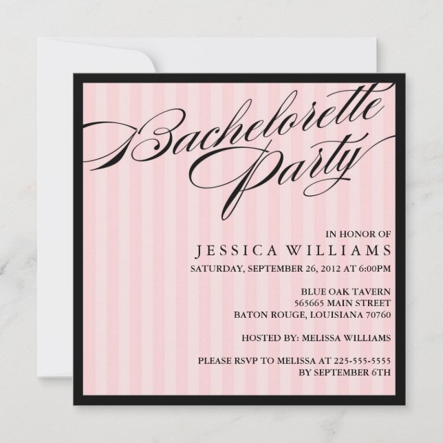 Pink Striped Bachelorette Party Invitation (Front)