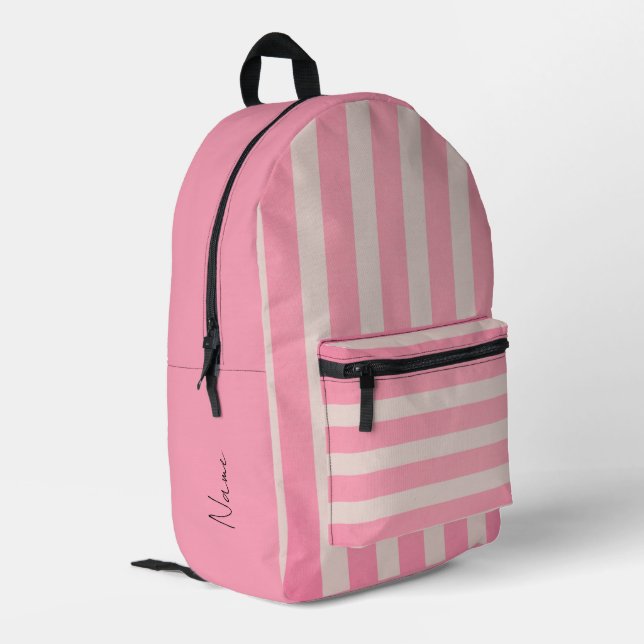 Pink Striped Backpack with Customisable Name (Back Corner Left)