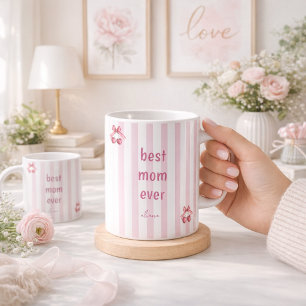 Pink Striped Best Mum Ever Mug Cute Cherry Mug