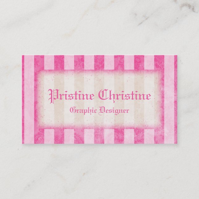 Pink Striped Border Business Cards (Front)