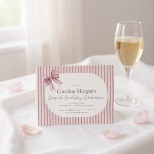 Pink Striped Bow 60th Birthday Celebration  Invitation