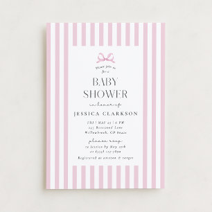Pink Striped Bow Baby Shower Invitation