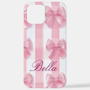 Pink Striped Bow Coquette Aesthetic Cute Girly iPhone 12 Pro Max Case