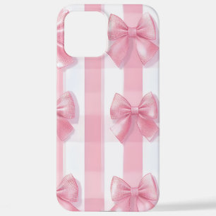 Pink Striped Bow Coquette Aesthetic Cute Girly iPhone 12 Pro Max Case