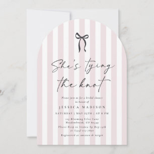 Pink Striped Bow Script Bridal Shower Invitation
